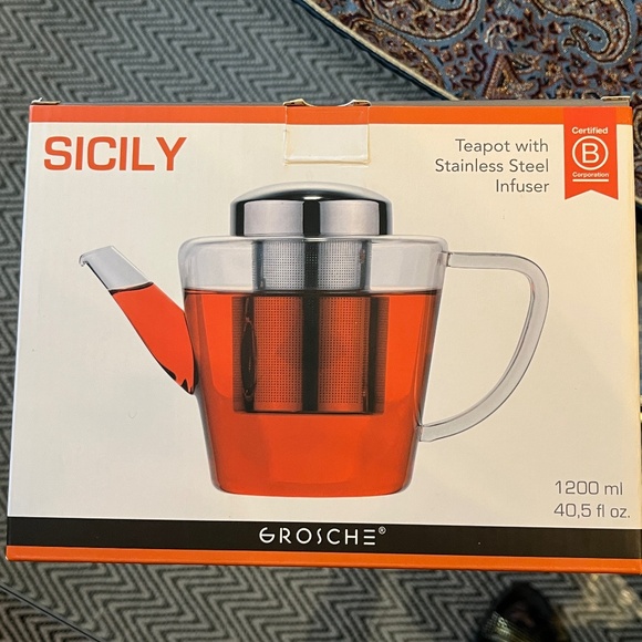 Grosche "Sicily" glass teapot with stainless steel infuser, 1200 ml/40.5 fl oz. - Picture 1 of 11
